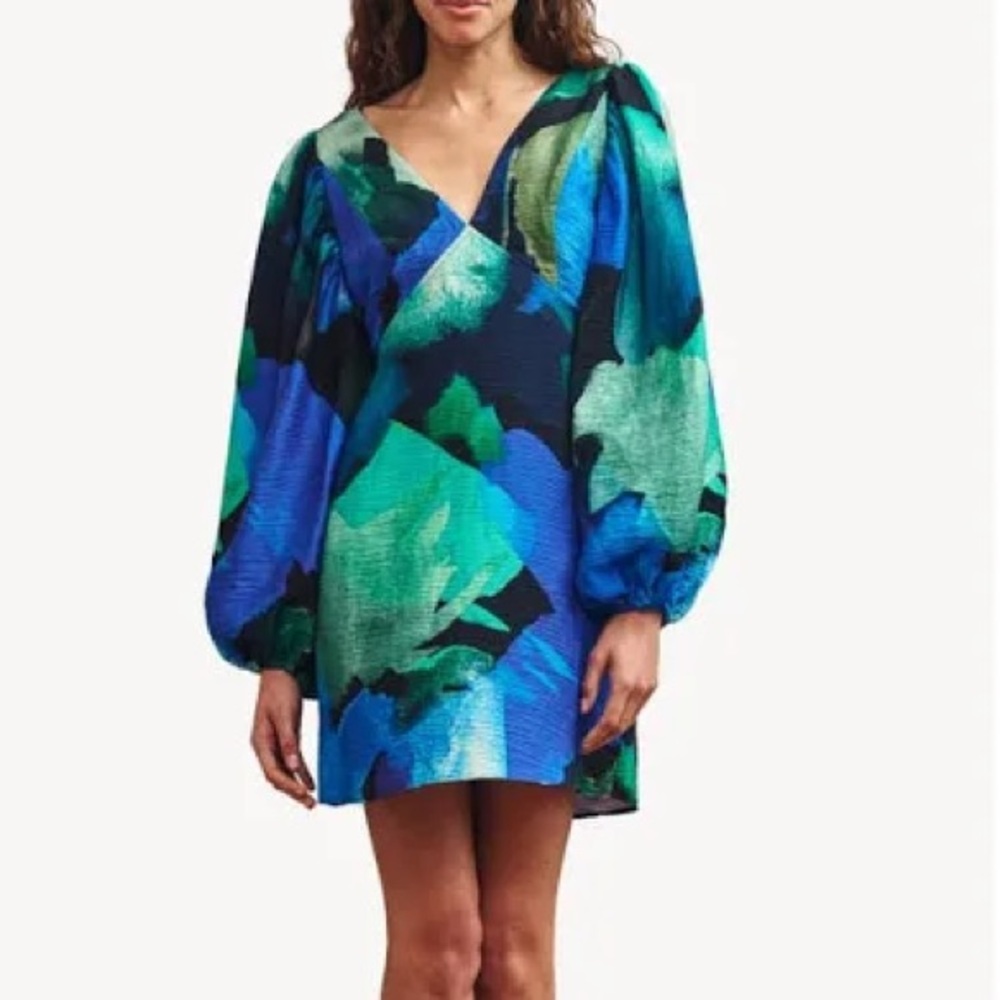 Nobody’s Child Blue Watercolor Zendaya Long Sleeve Mini Dress